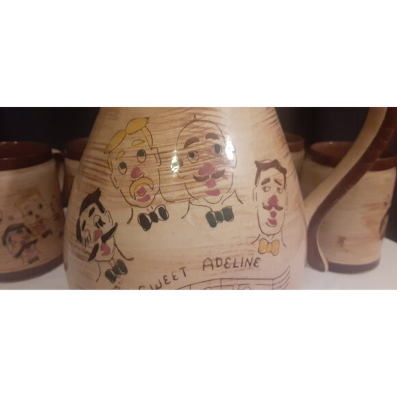 Nasco "Sweet Adeline" Handpainted 1950s Pottery Pitcher & Mugs (5) Barbershop - Picture 9 of 9